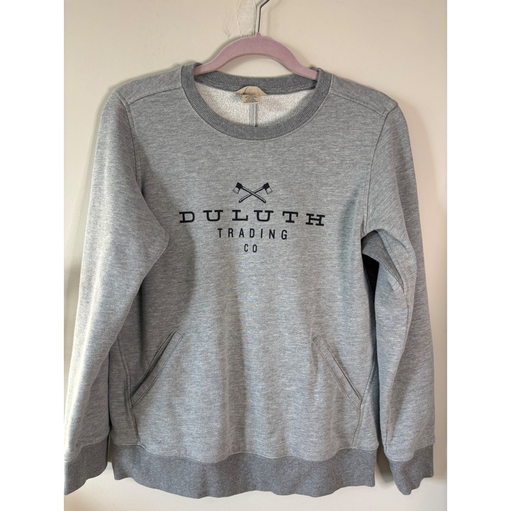 Duluth Trading Co Gray Crewneck Sweatshirt Pullover Pockets Size S